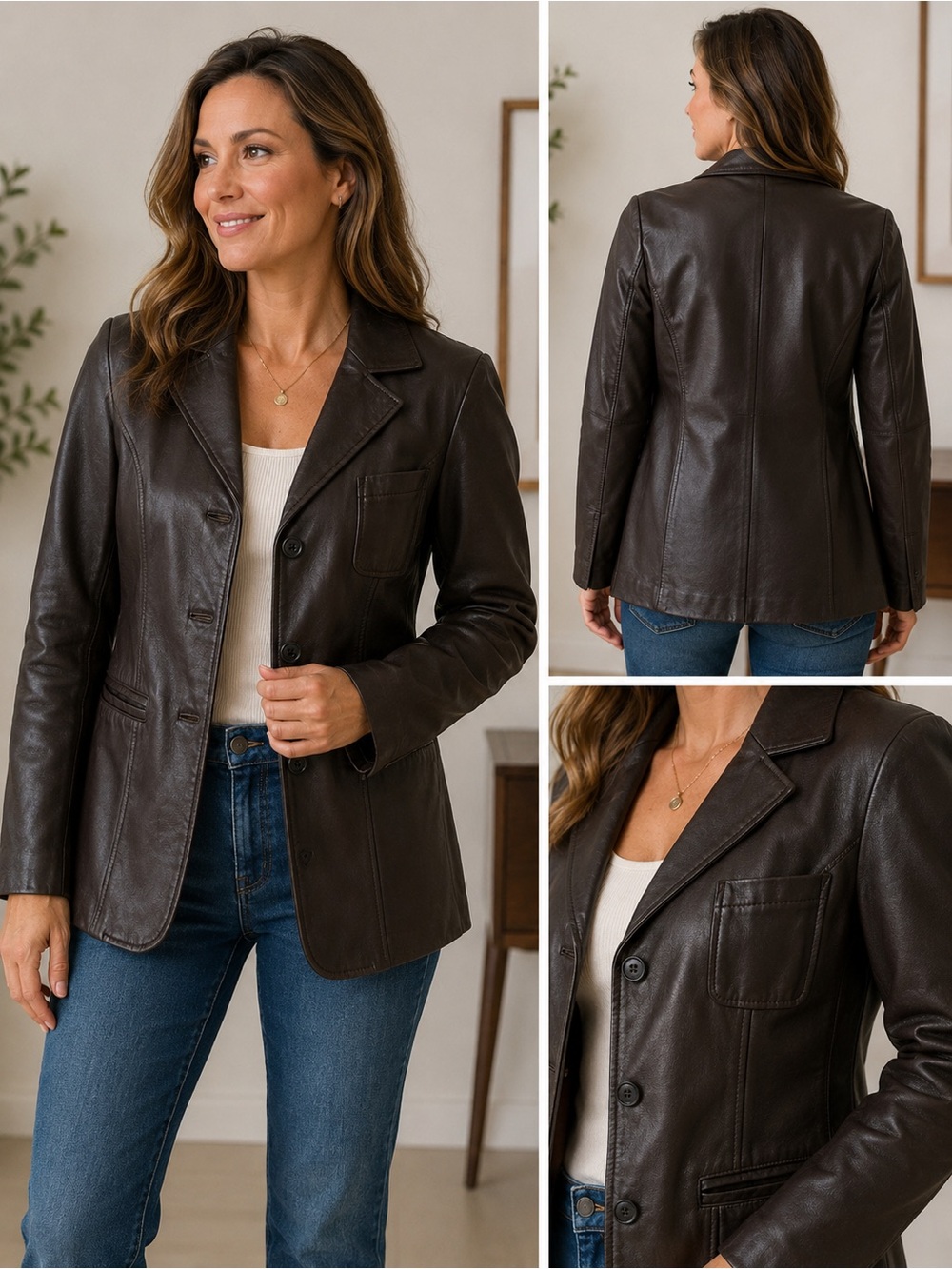 Preston & York Women's Dark Brown Leather Blazer